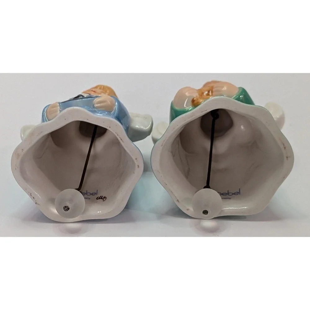Goebel Angel Bell Ornaments Set 2 OS Blue Green Good 1993 1997 Germany Porcelain